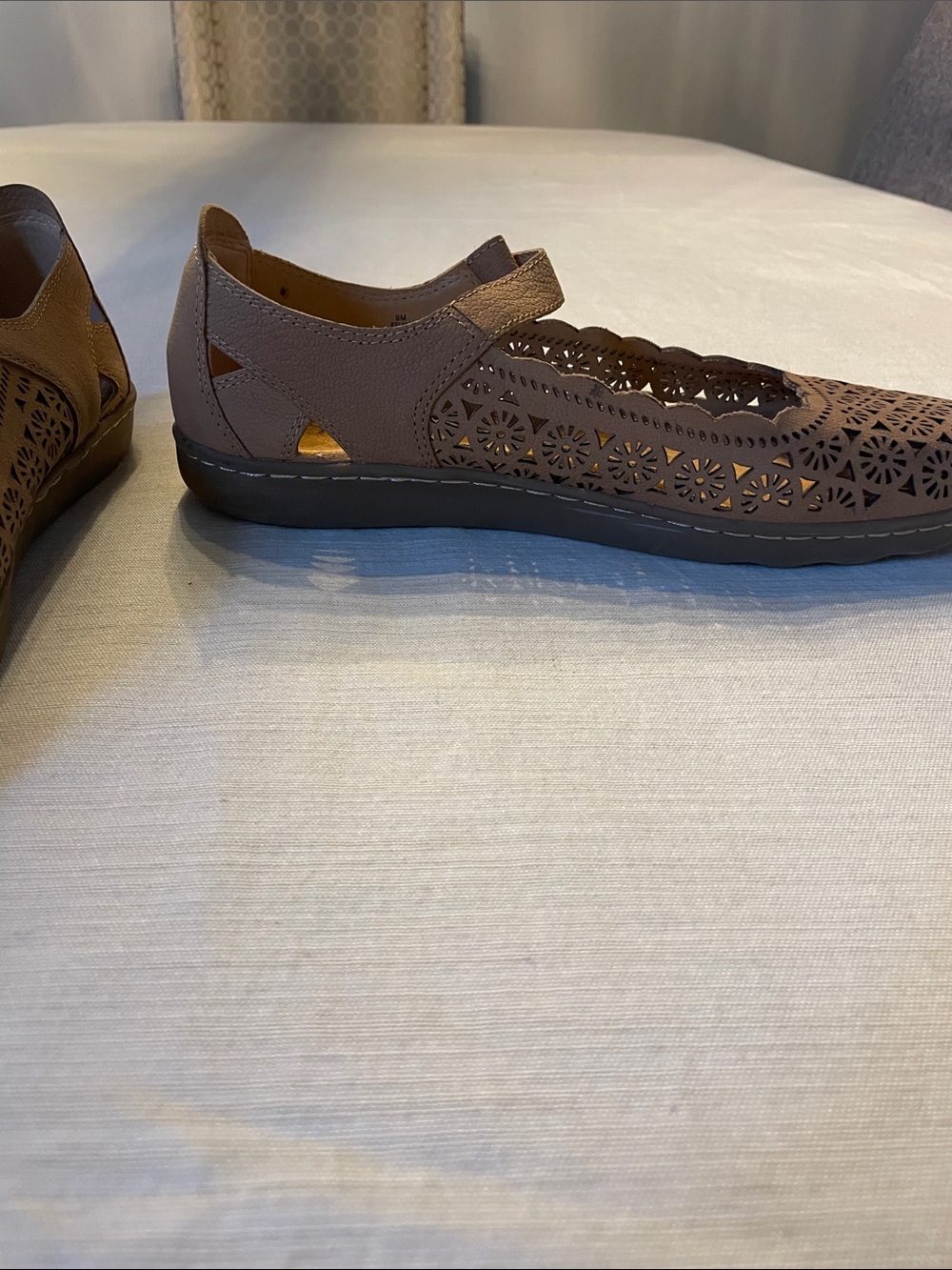 Earth Brown Laser-Cut Mary Jane Flats - Picture 3 of 11